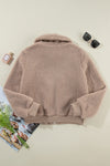 Leichte französisch-beige Winter-Fuzzy-Jacke mit Reißverschlusstaschen