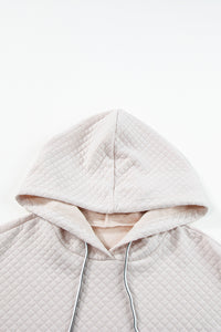 Parchment Drawstring Kangaroo Pocket Quilted Hooded Dress