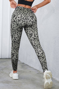 Graue, klassische Aktiv-Leggings mit Leopardenmuster