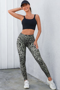 Graue, klassische Aktiv-Leggings mit Leopardenmuster