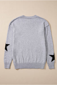 Gray Star Pattern Drop Shoulder Sweater