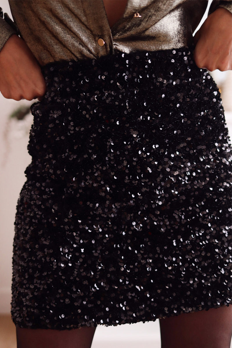 Black Sequin Bodycon Mini Skirt