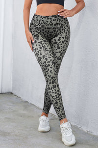 Graue, klassische Aktiv-Leggings mit Leopardenmuster