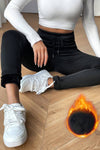 Schwarze, einfarbige Leggings mit Kordelzug an der Taille und Thermofutter