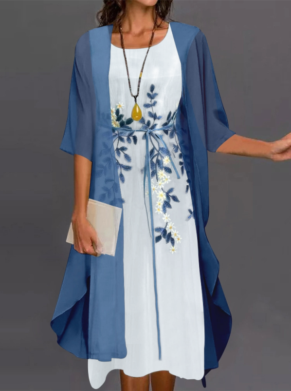 ELEGANTES KLEID OURANIA weiß und blau