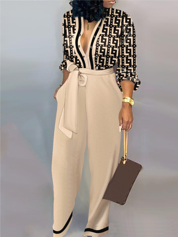 ELEGANTER JUMPSUIT MAREEKA beige und schwarz