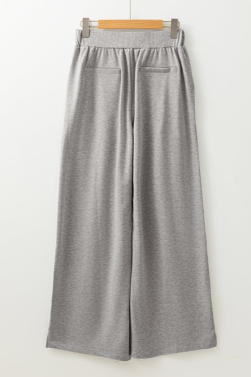 Medium Grey Central Seam Wide Leg High Waist Knit Casual Pants