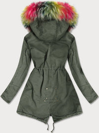 PARKA JACKE HENRIANT Khaki mit buntem Fell