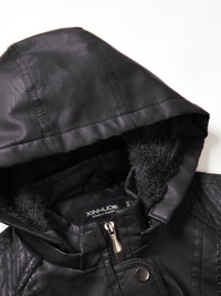 LANGE THERMO-LEDERJACKE MIT PELZ INNEN NICKOLE schwarz