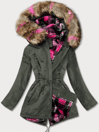 PARKA-JACKE KAKI MIT NATUR/ROSA PELZ HEINRIKE