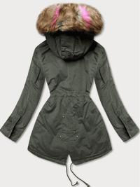 PARKA-JACKE KAKI MIT NATUR/ROSA PELZ HEINRIKE